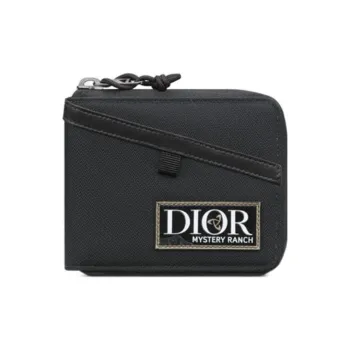 DIOR MYSTERY RANCH Collaboration Embossed Leather Patch Nylon Card Holders Coin Purses Wallets Men's Black