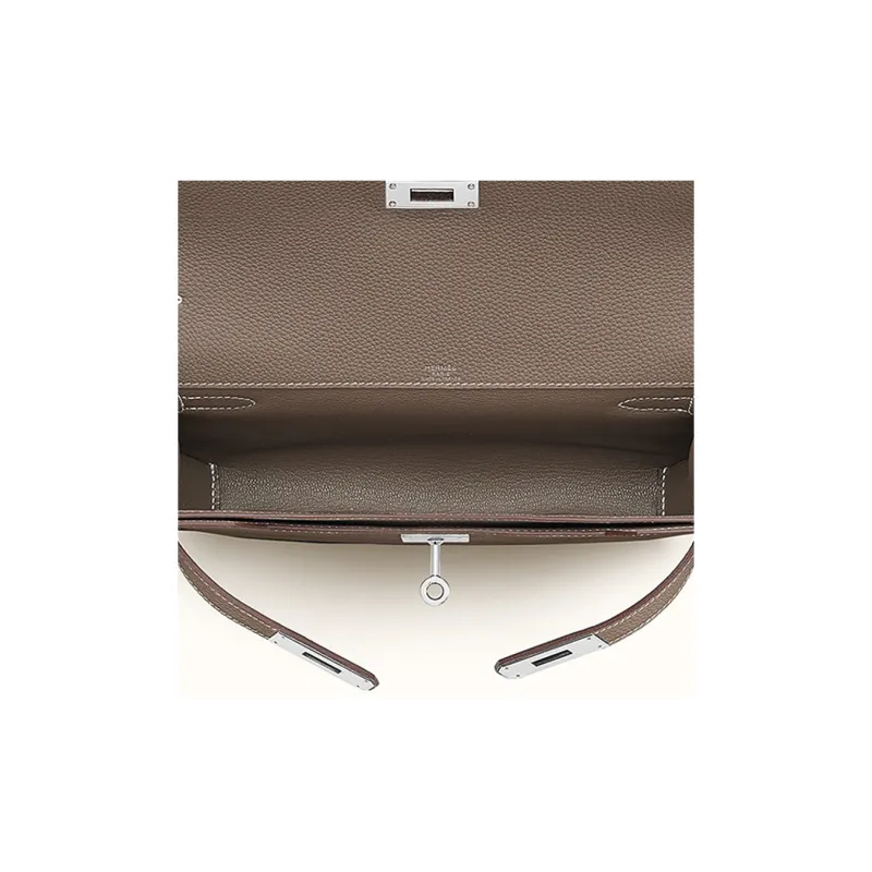 HERMES Kelly Depeches Togo Calfskin Clutch Men's 18 Etoupe Elephant Gray-4