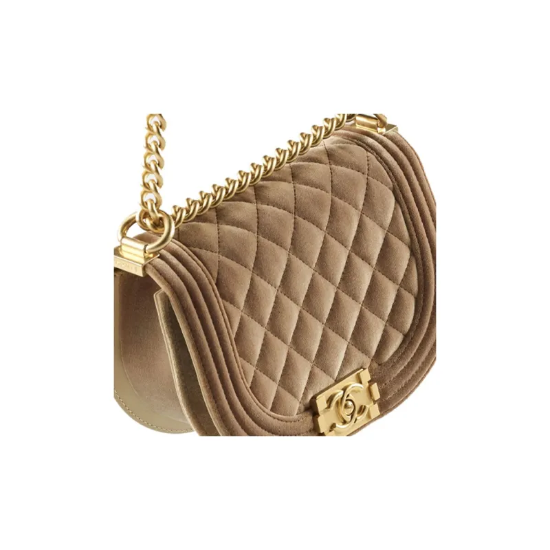CHANEL Velvet And Gold Toned Metal Messenger Bag, Crossbody Bag Trumpets Women's Beige-3