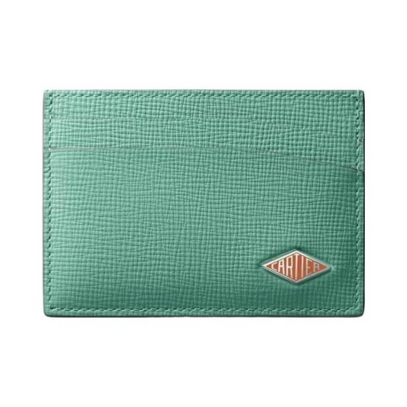 CARTIER Calfskin Card Clip Card Holder Women's Yellow Jade Green-0