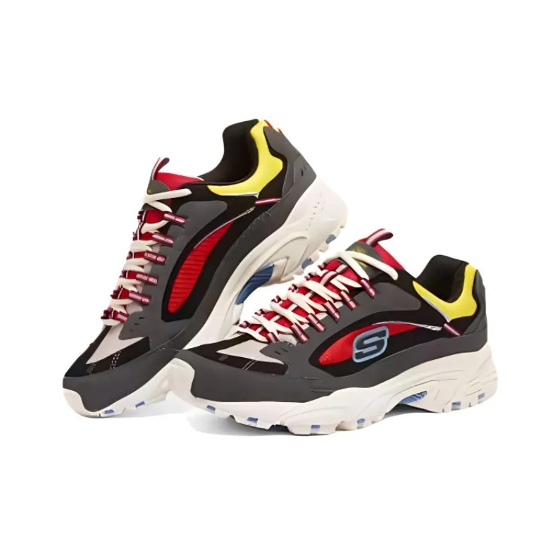 Skechers Slip-Resistant Breathable Low-Top Chunky Sneakers Men's Gray Red-3