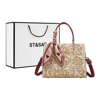 ST&SAT Synthetic Leather Tote Bag Bride Bag Shoulder Bag Crossbody Bag Handbag Regular Women's Apricot/Red