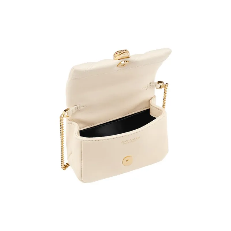 BVLGARI Serpenti Cabochon Calfskin Shoulder Bag Crossbody Bag Mini Women's Ivory White-4