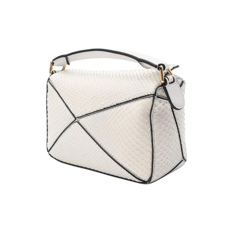 LOEWE Puzzle Snake Skin Puzzle Bag, Shoulder Bag, Crossbody Bag, Handbag Small Size Women's White-3