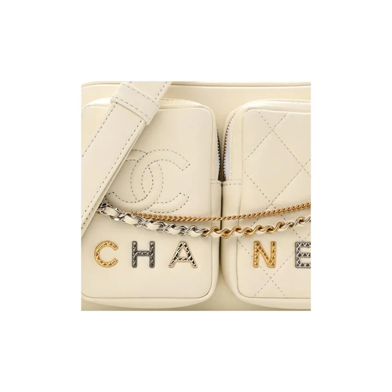 CHANEL 23P SS Calfskin Camera Bag, One Shoulder Handheld, Crossbody Bag Trumpets Women's White-3
