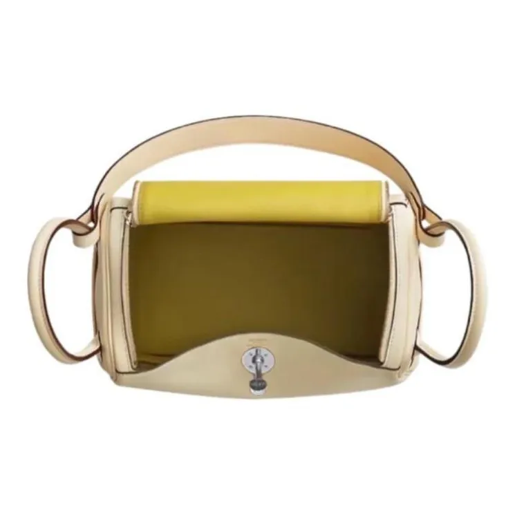 HERMES Lindy Swift Calfskin Handbag, Shoulder Bag, Crossbody Bag Mini Women's Cream White/Lemon-3