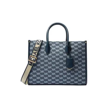 MICHAEL KORS Mirella Artificial Leather Tote Bag, Shopping Bag, Shoulder Bag, Handbag Regular Women's Denim Blue