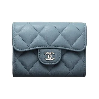 CHANEL Calfskin Card Holders Coin Purses Wallets Small Size Women's Baby Blue