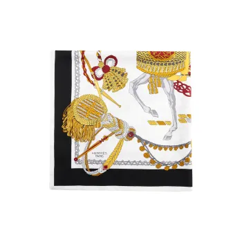 HERMES Silk Scarves Unisex Black Gold Color Scheme