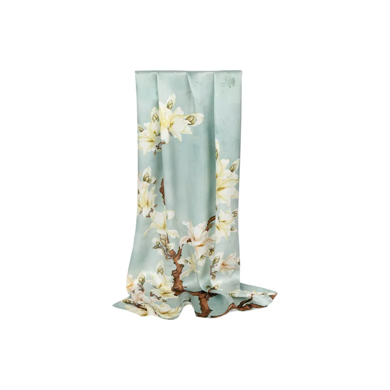 Shanghai Story 100% Mulberry Silk Scarves Women's Lotus Charm, Light Green, Gift Box Set-26