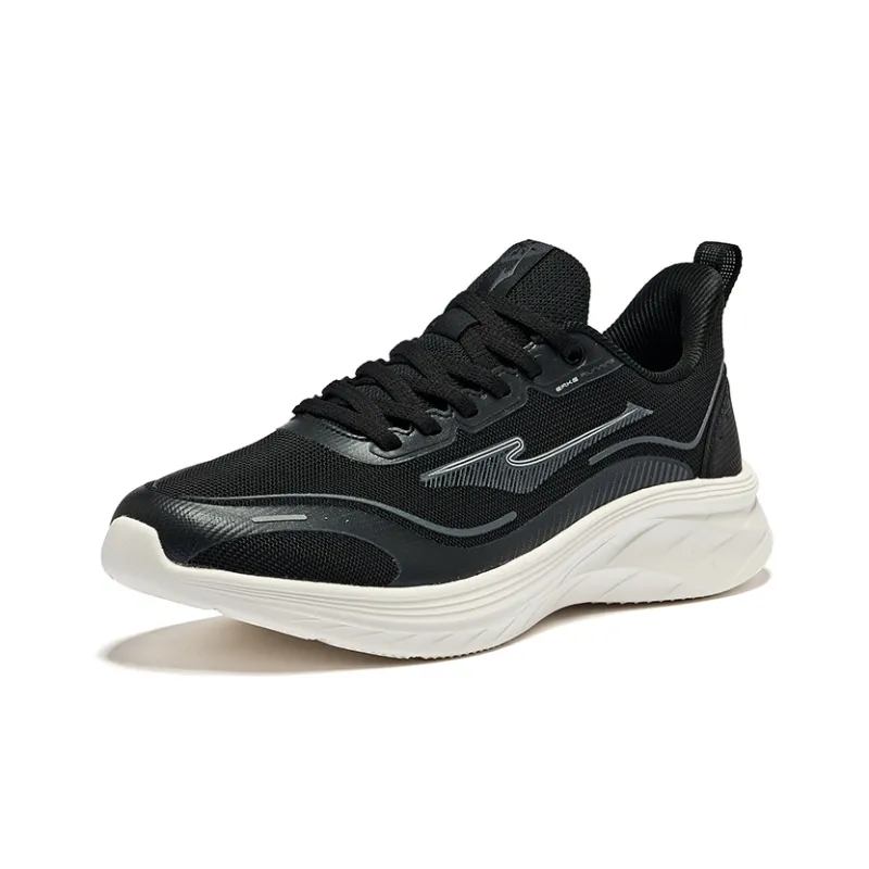 Erke Cushioning Wear Resistant Low Top Running Shoes Women's Jet Black Bright Silver-2