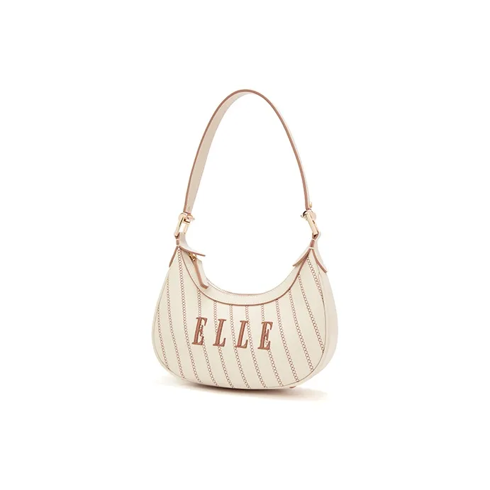 ELLE Leather Pea Crescent Bag, Portable Crossbody Bag, Shoulder Bag Regular Women's White-1