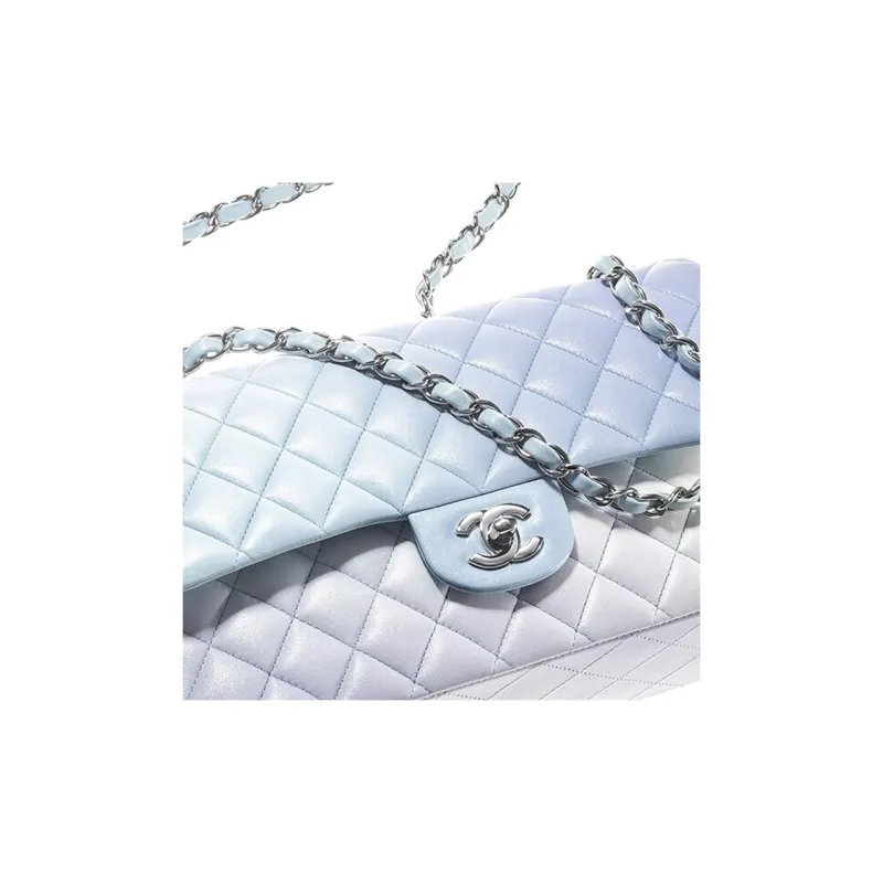CHANEL Classic Flap CF Lambskin Shoulder Bag, Crossbody Bag Medium Size Women's Gradient Light Blue & Light Purple-6