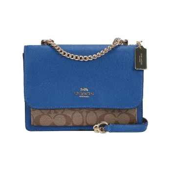 COACH Klare Leather Trunk Bag, Shoulder Bag, Crossbody Bag Women's Blue & Brown Monogram