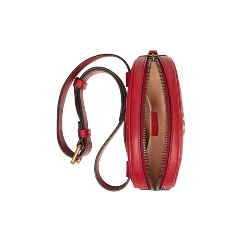 GUCCI GG Marmont Leather Sling Bag Fanny Pack Women's Red-5