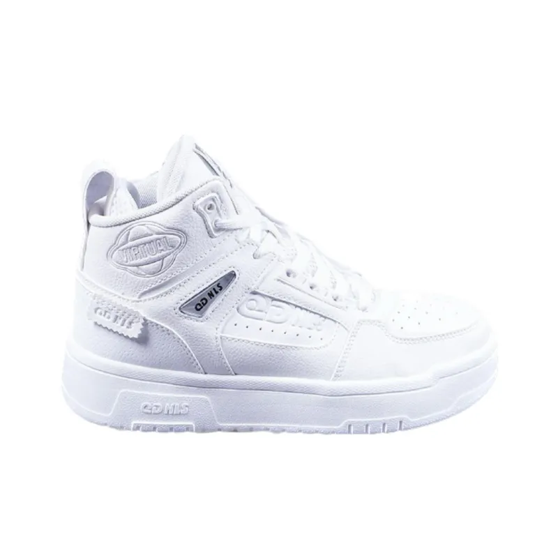 QIAODAN Abrasion Resistant High Top Skateboard Shoes Women's White-1