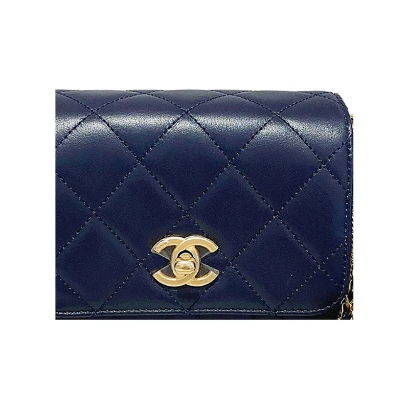 CHANEL Lambskin Messenger Bag, Shoulder Bag, Crossbody Bag Trumpets Women's Dark Navy Blue-1