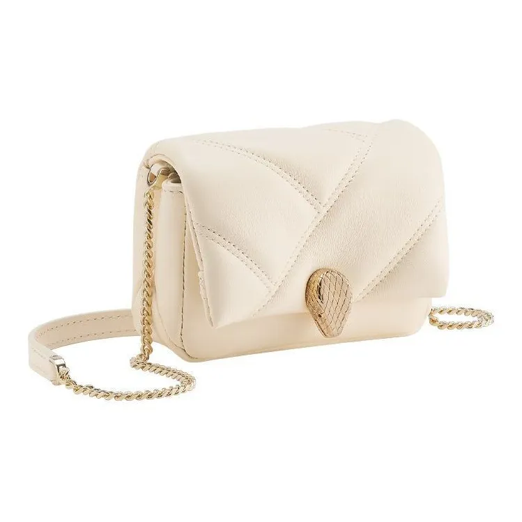 BVLGARI Serpenti Cabochon Calfskin Shoulder Bag Crossbody Bag Mini Women's Ivory White-1