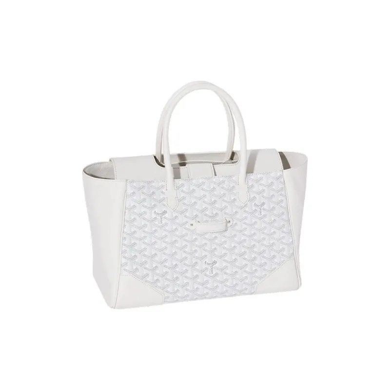 GOYARD Saigon Canvas With Leather Xigong Tote Handbags Shoulder Bags Large Size Unisex White-4
