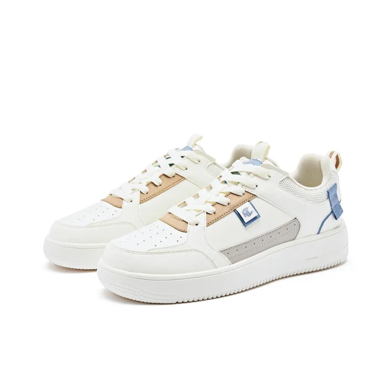 QIAODAN Coverage Slip Resistant Balance Low Top Skateboard Shoes Men's Ivory Mineral Blue-5