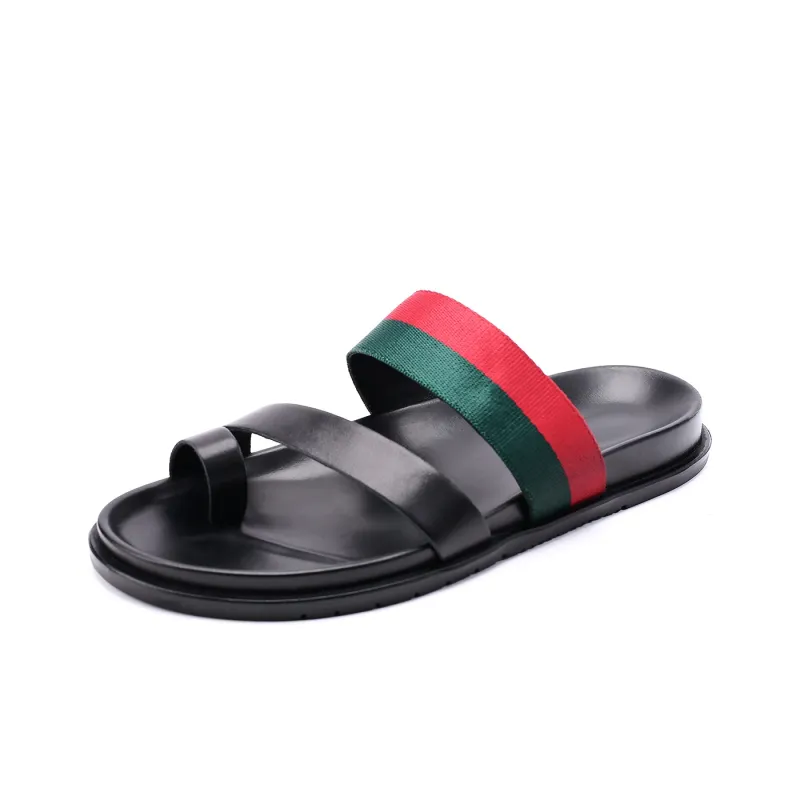 Brounvanm Slip Resistant Slide Slippers Men's Red Green Woven-1