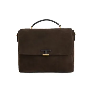 TOD'S Timeless Velvet Calfskin Briefcases Handbags Small Size Men's Brown