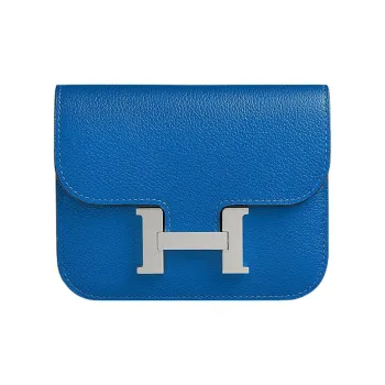 HERMES Constance Slim Evercolor Calfskin Wallets Card Holders Fanny Pack Women's I7 Bleu Zellige Mosaic Blue
