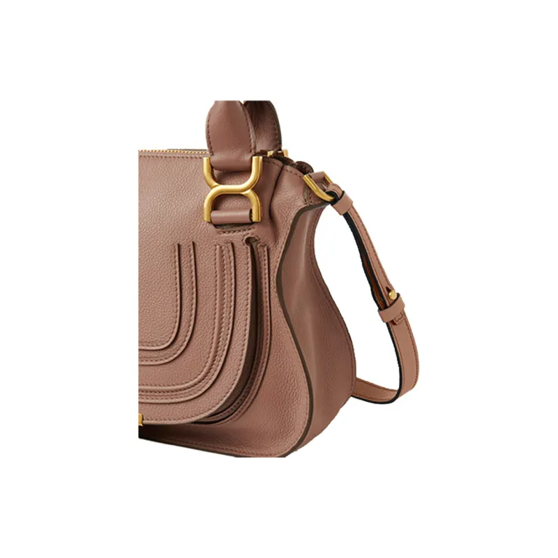 Chloe Marcie Grain Calfskin Shoulder Bag, Crossbody Bag, Handbag Trumpets Women's Rose Pink-3