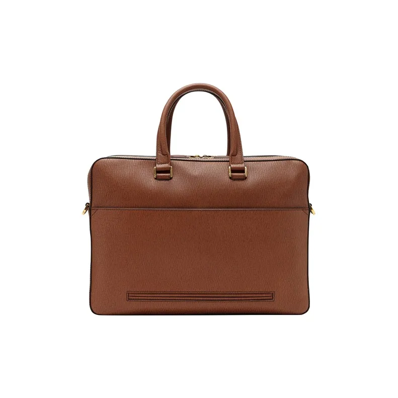 FERRAGAMO Hammered Texture Cow Leather Briefcase, Handbag Men's Brown-2