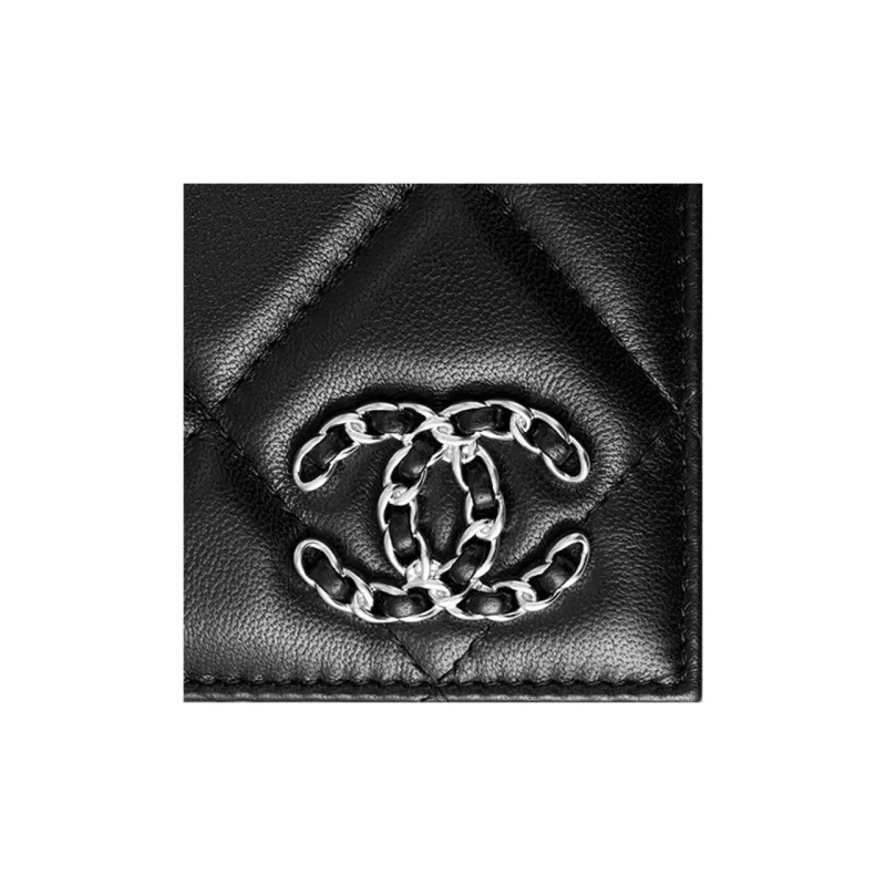 CHANEL Sheepskin Passport Holder, Card Holder, Coin Purse, Wallet Women's Black-5