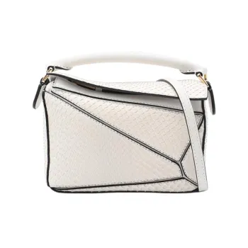 LOEWE Puzzle Snake Skin Puzzle Bag, Shoulder Bag, Crossbody Bag, Handbag Small Size Women's White