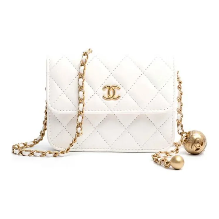 CHANEL Sheepskin Shoulder Bag, Crossbody Bag Women's White-1