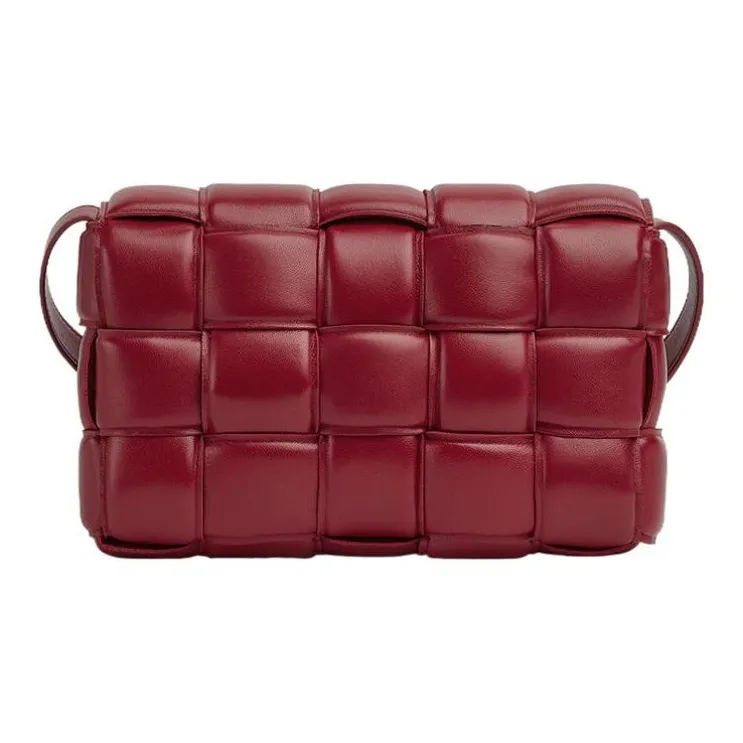 Bottega Veneta Padded Intreccio Cassette Crossbody Bag Dark Red-2