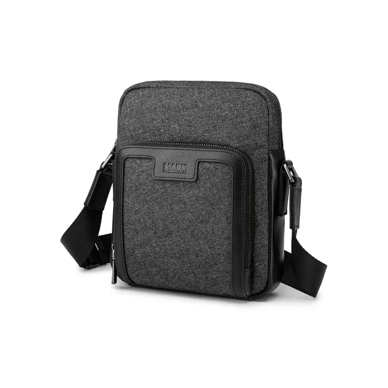 FAIRWHALE Oxford With Cow Leather Shoulder Bag Crossbody Bag Messenger Bag Men's Dark Gray-1
