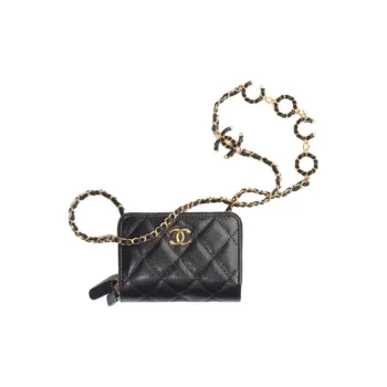 CHANEL 21B Fall Embossed Calfskin With Grains Coin Purse Shoulder Bag Crossbody Bag Women's Black