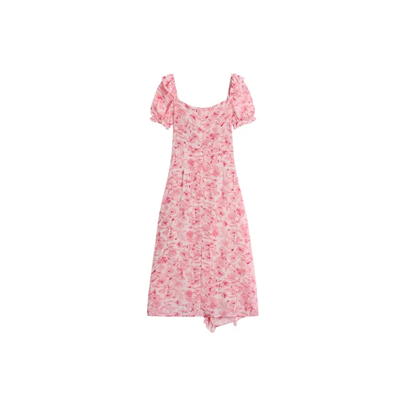 Short Sleeved Dress Women's Pink Long-1