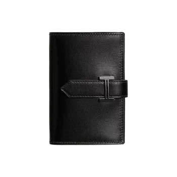 HERMES Box Calfskin Wallet Mini Women's 89 Noir Black