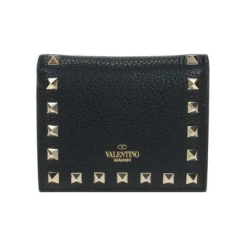 Valentino GARAVANI Calfskin Patchwork Leather Coin Purses Wallets Women's Black