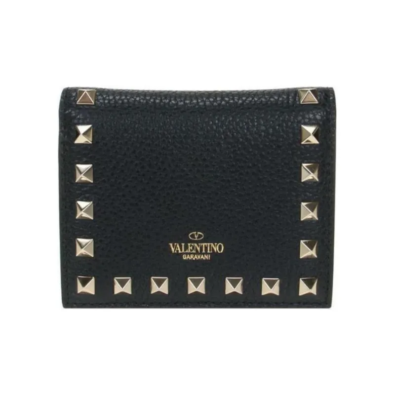 Valentino GARAVANI Calfskin Patchwork Leather Coin Purses Wallets Women's Black-0