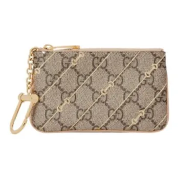 GUCCI Canvas Key Pouch Women's Beige & Ebony