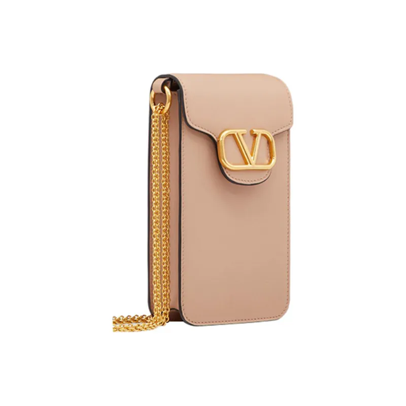 Valentino Locò Calfskin One Shoulder Crossbody Cell Phone Pouch Mini Women's Cinnamon Pink-1