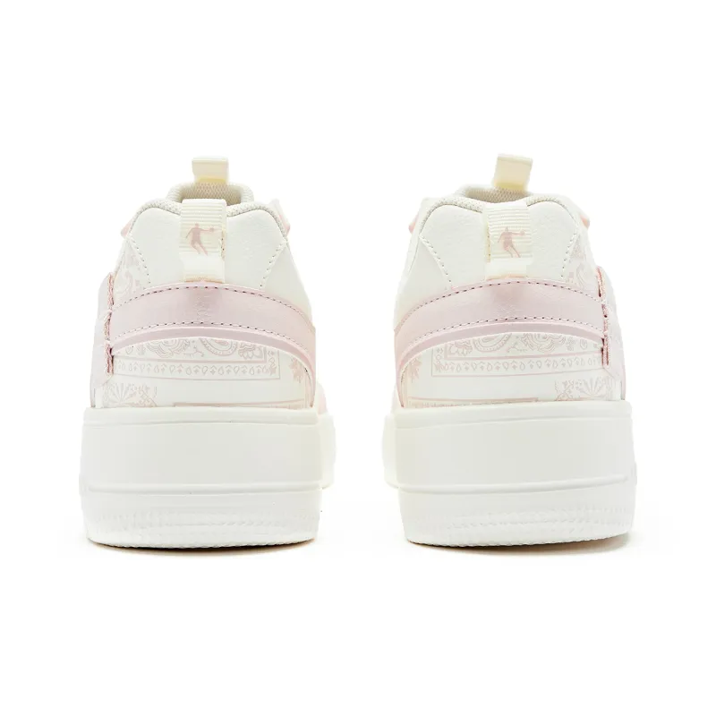 QIAODAN Paisley Coverage Slip Resistant Balance Lightweight Low Top Skateboard Shoes Women's Ivory Cloud Pink-6