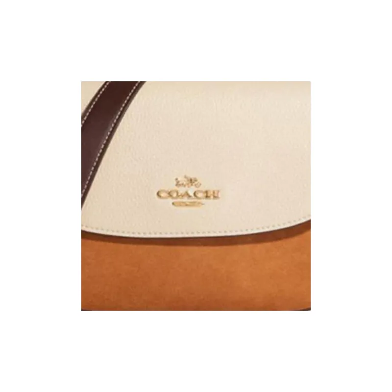 COACH Macie Cow Leather Saddle Bag, Shoulder Bag, Crossbody Bag Medium Size Women's Ivory White & Light Saddle Brown-4
