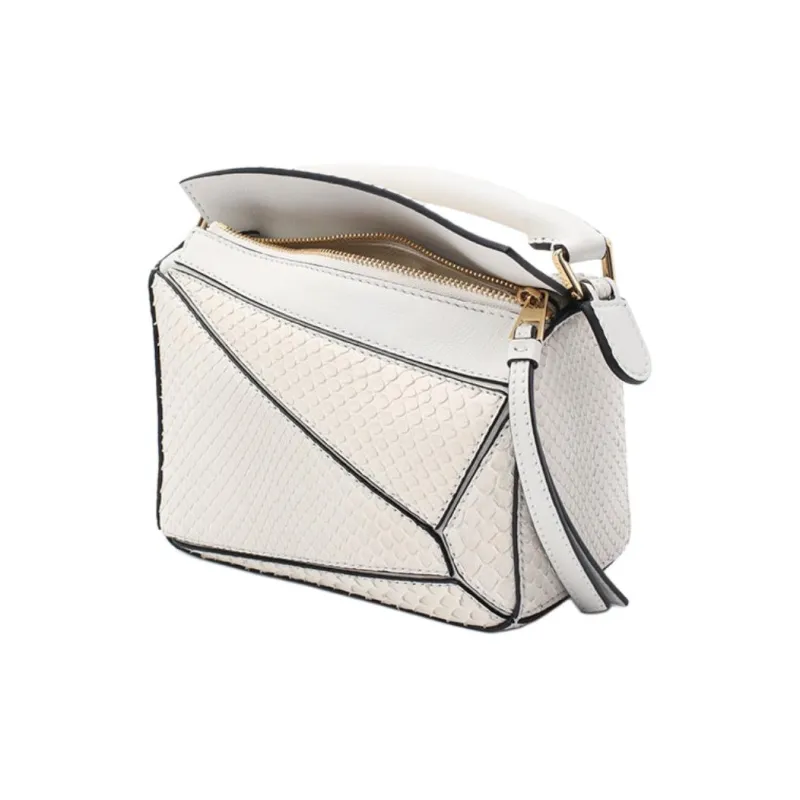LOEWE Puzzle Snake Skin Puzzle Bag, Shoulder Bag, Crossbody Bag, Handbag Small Size Women's White-2