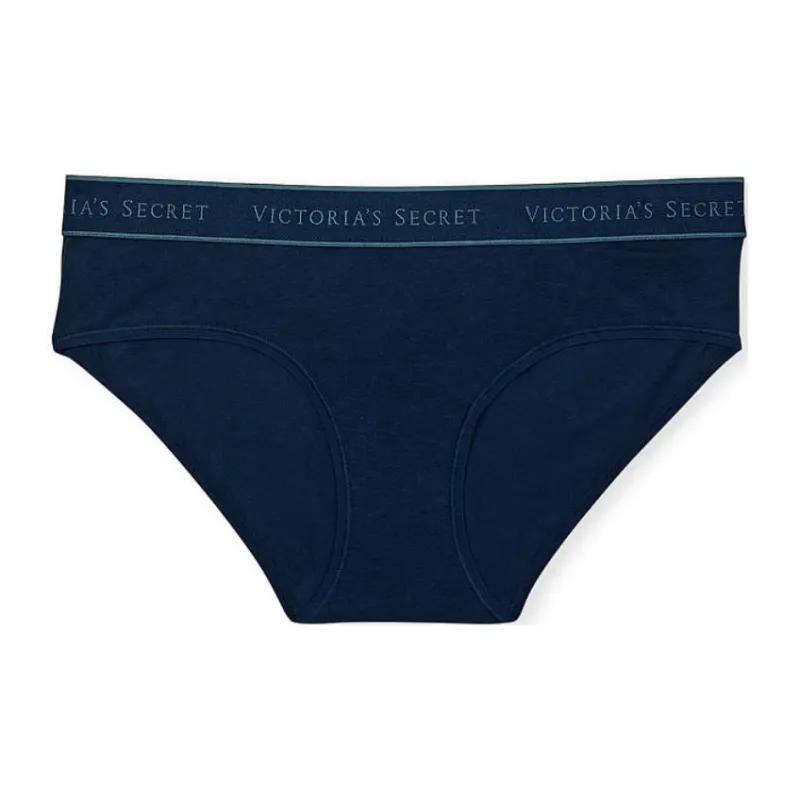 Victoria's Secret PINK COTTON Logo Cotton Lace-Waist Hiphugger Panty/N N Underpants Women's 1 Pack Navy Blue-0