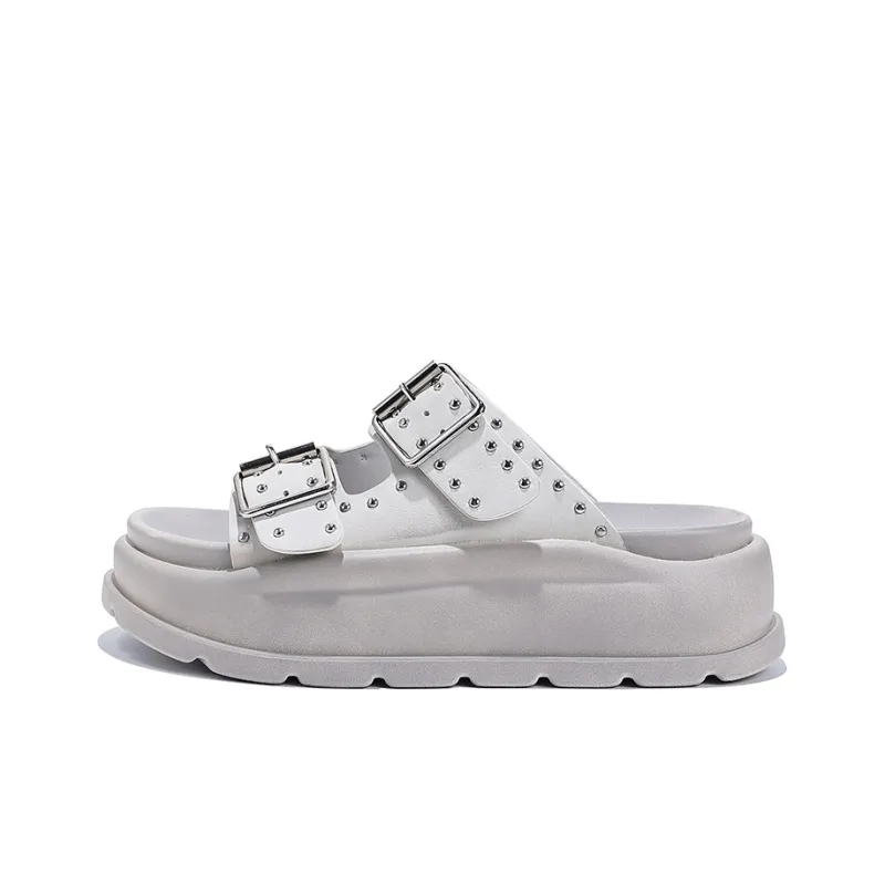 Junjali Slide Slippers Women's Light Coffee With Polished Edge-0