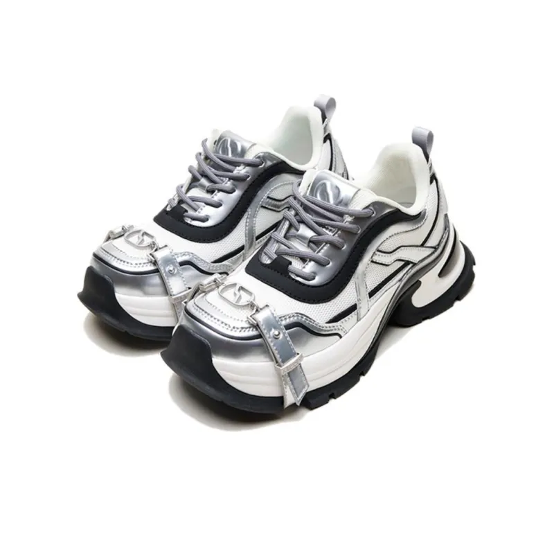 ABCICEY Chunky Sneakers Unisex Low Top Silver-5