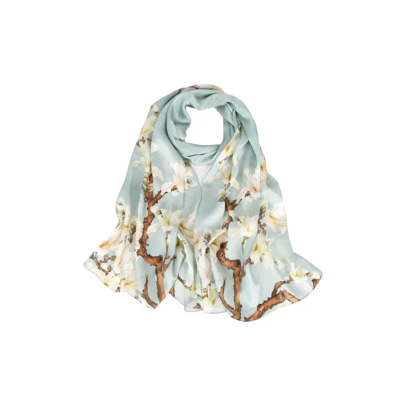Shanghai Story 100% Mulberry Silk Scarves Women's Lotus Charm, Light Green, Gift Box Set-25
