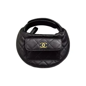 CHANEL Grained Litchi Cow Leather Crescent Moon Bag Clutch Mini Women's Black