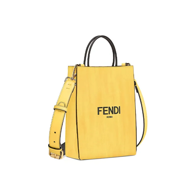 FENDI Calfskin Tote Bag Shopping Bag Shoulder Bag Handbag Small Size Men's Yellow-1